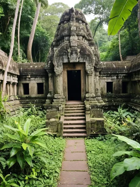 15) In the middle of lush jungle teeming with exotic plants and animals alike sits ancient temple complex surrounded by thick undergrowth & dense foliage growing everywhere, only main entrance visible from air allowing for visitors who might be curious explore what lies within despite warnings issued many times about potential danger involved entering here without proper precautions taken first.