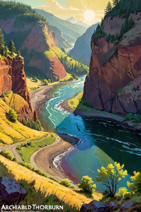 The Gorge, Oregon, retro travel poster, vintage poster, colorful, simple, chipped, peeling, cracked, colorful, saturated, textured, luminism, ultra highly detailed, 32k, fantastic realism, complex background, dynamic lighting, highly detailed, intricate, painting, colorful, saturated, textured, luminism, ultra highly detailed, 32k, fantastic realism, complex background, dynamic lighting, highly detailed, intricate, painting, (digital art by Archibald Thorburn and Alfons Purtscher:1.2), aesthetic of realism, newfangled marvelous opus, precise details, future-proof atmosphere, (balanced center composition, :0.1), <lora:xl_more_art-full_v1:0.5>