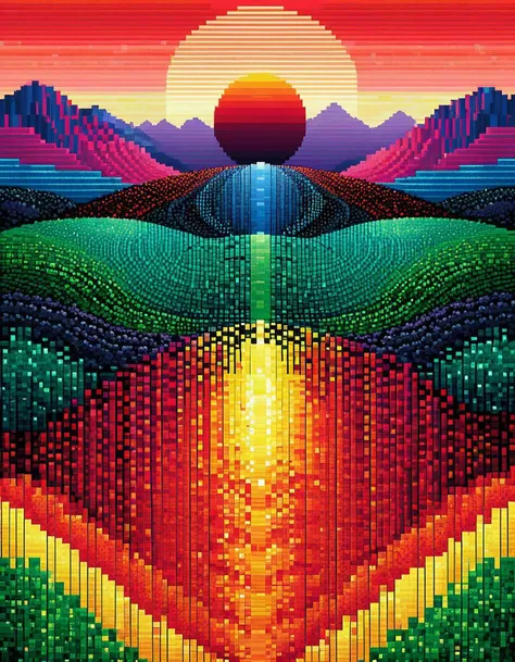 rosy soft cool Land Art primary colors pattern Pixel Video Art