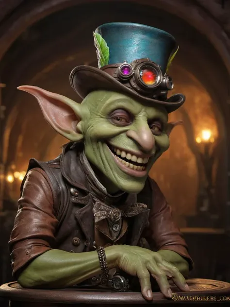 award winning photograph of a goblin with trickster's grin made from pcgaming in wonderland, magical, whimsical, fantasy art concept, steampunk, intricate details, best quality, masterpiece, ultra shartp, hyper realistic, realism <lora:pcgaming:0.8>, rainbow leds