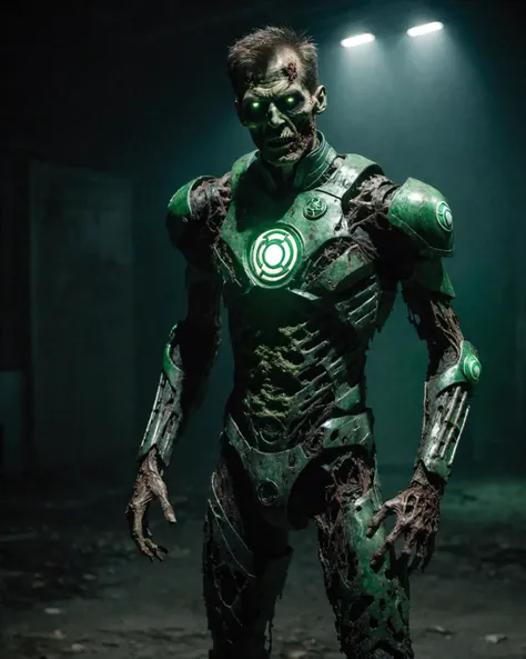 full body (portrait:0.7) photograph of (undead zombie:1.1) (zombified:1.2) (armored:0.7) Green Lantern, (rotting:1.1), (putrid:1.1), (decayed:1.1), (dessicated:1.1), (mummified:1.1), cinematic lighting, perfect composition, elegant, no crop, 4k, sharp focus, masterpiece, backlight, cinematic, cyberpunk, photorealistic, Bladerunner, action, moody lighting