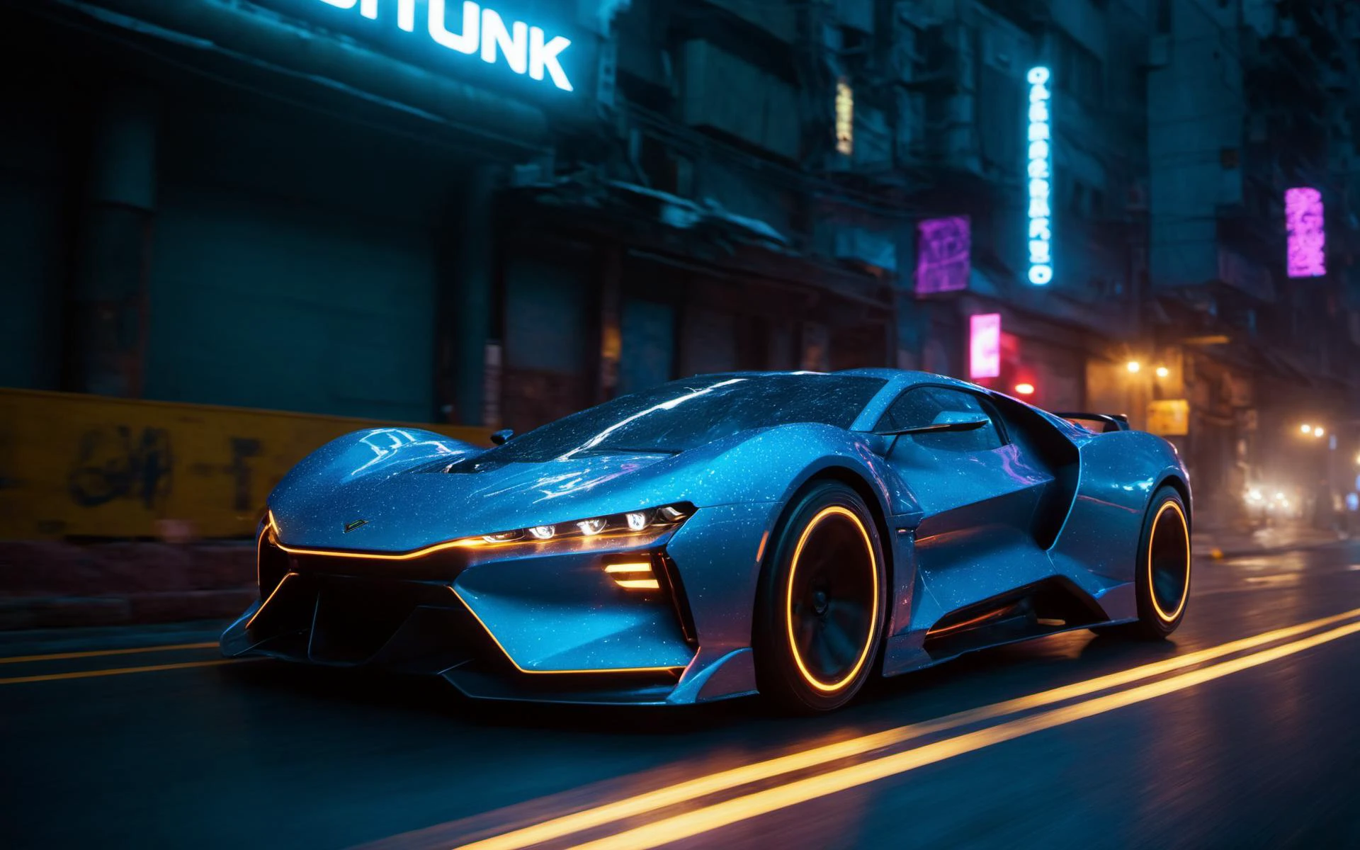 a cyan scifi sportscar concept car, curvy and aerodynamic, Kowloon walled city, light speed, flash, motion trail, a shining star(sun) in the background, (speed lines:1.1), (motion blur:1.1), high contrast, deep focus, TRON, style by Ridley Scott, Cyberpunk 2077, Bladerunner, fog, mist, epic visual effects, arc lightning, underglow, interstellar, flow, detailed, scifi, extremely detailed textures, star blast, dark vibrant colors, cosmic art, stars in background, cinematic scene, lens flare, cinematic color grading, film still, god rays, glow, art of Doug Chiang and John Park glowneon, film grain, fuji cinestill, light leak, lens flare, glowing, sparks, lightning, ultra detailed <lora:add-detail-xl:2>, dramatic lighting <lora:blacklight_makeup_v2:1> ultraviolet blacklight reactive paint, powerlines, catwalks, alleyway