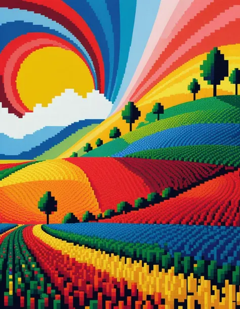 rosy soft cool Land Art primary colors pattern Pixel Video Art
