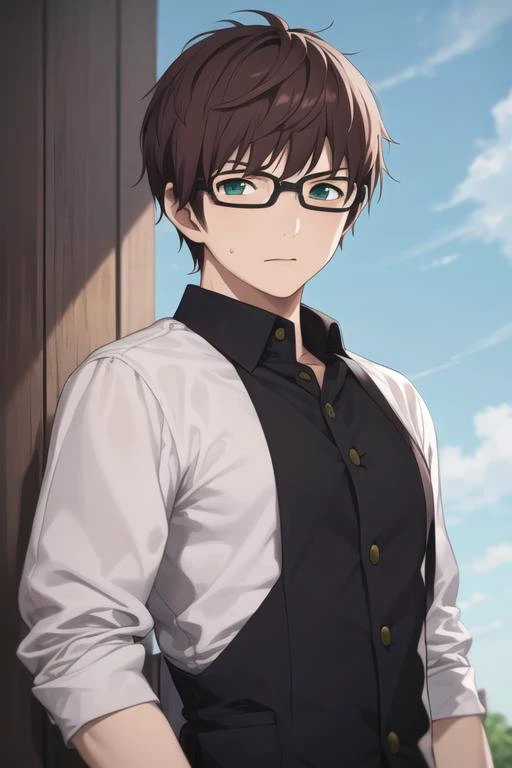 masterpiece, best quality, high quality, 1boy, solo, male focus, looking at viewer, upper body, <lora:kazuma:0.70>, kazuma, <lora:animemix_v3_offset:0.25>