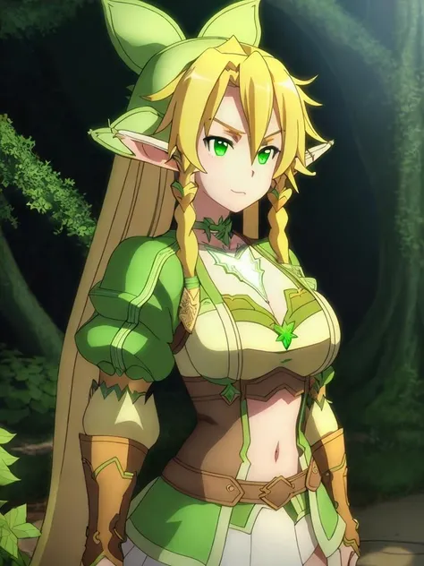 Yellow hair, Long hair, Elf ear, Green eyes, White outfit, sword, princess sword, big breasts, sexy outfit, black cloak, Hd, Character style, beautiful, fantasy, Effect