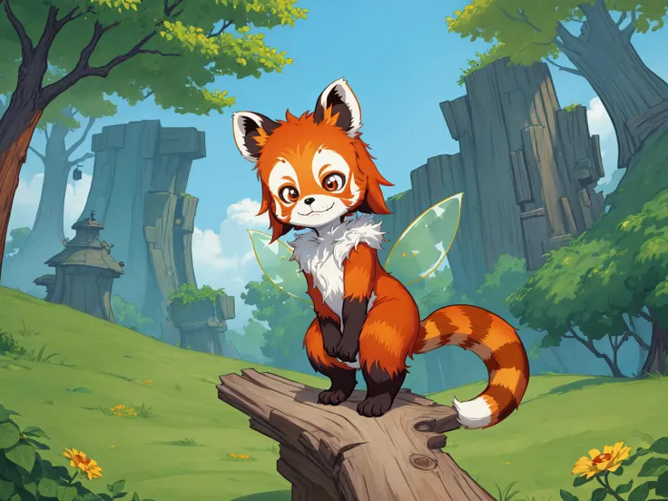 (masterpiece, best quality:1.1), (fairyland:1.2), no humans, solo, (red panda:1.1), animal, animal focus, rust-colored fur, white face markings, bushy tail, arboreal cuteness