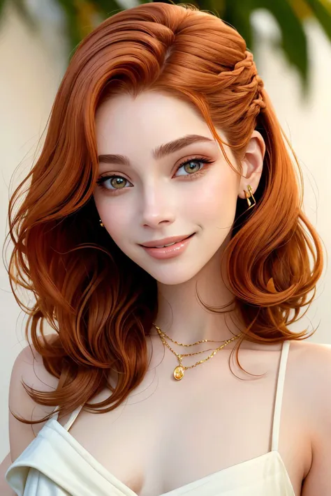 <lora:BrandyGordon_v2.1-000006:.9> BrandyGordon, focus on eyes, close up on face, huge smile, wearing jewelry, color cream hair styled asymmetrical waves hair