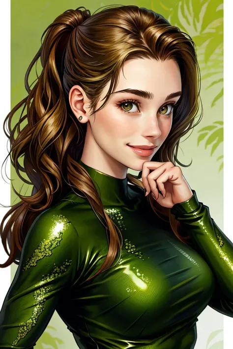 close range of realistic photo of <lora:BrandyGordon_v2.1:.9> BrandyGordon, focus on smiling face, wearing camo , her hair is styled as mermaid waves hair,