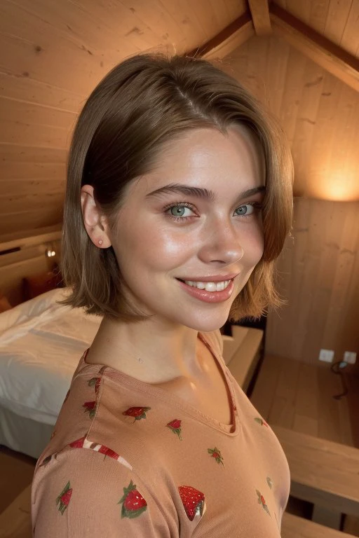 (high angle, closeup on face:1.2) photo of <lora:BrandyGordon_v1:.9> BrandyGordon,
smiling,
she is wearing strawberry print t-shirt
,
she is wearing bangle,
her hair is styled as textured bob hair,
BREAK she is (in the loft:1.1),
cinematic lighting,
Agfa Vista
,50mm
,shot on Hasselblad X1D II, fine texture,smooth color gradations
,