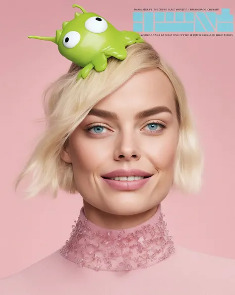 An image of Margot Robbie wearing pink and having a BrainSlug attached to her head <lora:SDXL-laisha-Lora:1> <lora:SDXL-BrainSlug-Lora:0.8>