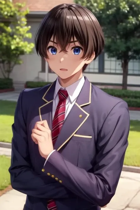 masterpiece, best quality, , 1boy, solo, male focus, looking at viewer, upper body, , , , <lora:makoto_isshiki:0.76>, makoto_isshiki, brown hair, blue eyes, , park, HDR