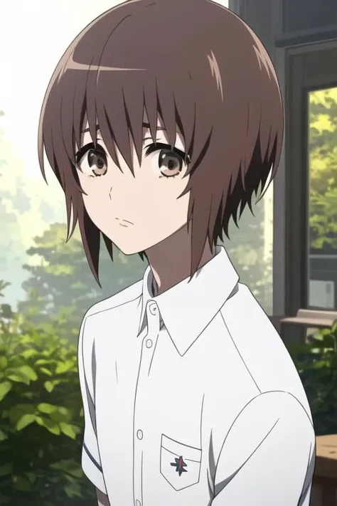 masterpiece, best quality, high quality, 1boy, solo, male focus, looking at viewer, upper body, <lora:mochizuki_yuuya:0.80>, mochizuki_yuuya, brown hair, brown eyes, bangs, , white shirt,