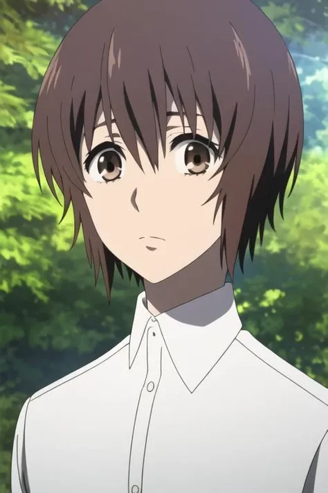 masterpiece, best quality, high quality, 1boy, solo, male focus, looking at viewer, upper body, <lora:mochizuki_yuuya:0.80>, mochizuki_yuuya, brown hair, brown eyes, bangs, , white shirt, <lora:animemix_v3_offset:0.90>