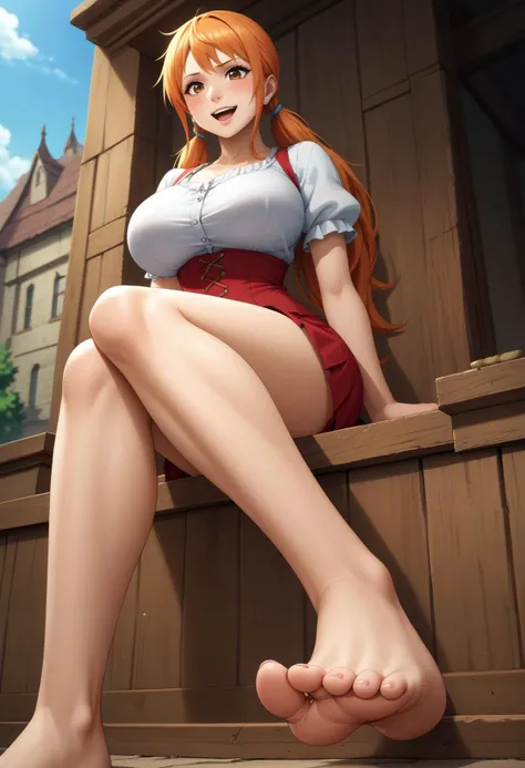 zPDXL2,score_9,score_8_up,score_7_up,score_6_up,score_5_up,score_4_up,
HUGE BREASTS,floating hair,
embarrassed,open mouth,smile,
<lora:NamiWCIPdxlDwnsty:0.6>,
(namidef),brown eyes,orange hair,twintails,long hair,
jewelry,earrings,
collarbone,puffy short sleeves,red skirt,short dress,frills,
<lora:Psycho_FeetPov2:0.2>,
SHOWING SOLES,feet,barefoot,soles,toes,toenails,
(panty),pantyshot,sitting,foot focus,from below,low angle,ground level,
outdoors,
<lora:sao_alicization_style_pony:1>,
<lora:better_scenery_pony:1>,
<lora:intricate_details:0.3>,INTRICATE_DETAILS_XL,
<lora:sdxl_lightning_4step_lora:1>,