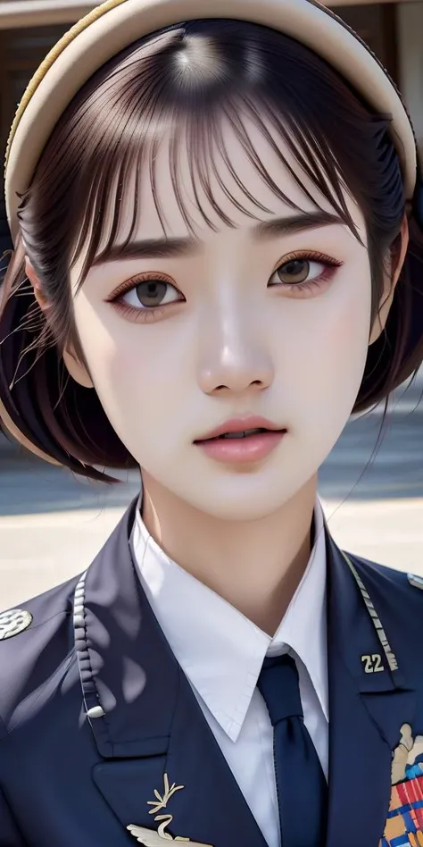 masterpiece,highres, highest quality,intricate detail,best texture,realistic,8k,soft light,perfect shadow,
outdoor,sunny,airport,Fighter aircraft,fighter fleet,warehouse,
portrait,upper body,dajie,1girl,short hair,airforceUniform,airforce helmets,famous watch, cigar,sunglasses,thumb up,pistol on the waist,walking,