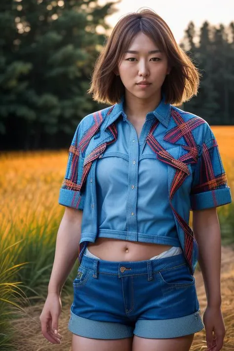 DEN_nanami_matsumoto,
(walking through a tallgrass meadow wearing (Jean shorts:1.3) and (plaid shirt:1.3), meadow, wild, overgrown, walking,:1.2),
bokeh, f1.4, 40mm, photorealistic, raw, 8k, textured skin, skin pores, intricate details <lora:epi_noiseoffset2:1>, epiCRealism <lora:ClothingAdjuster3:-1>