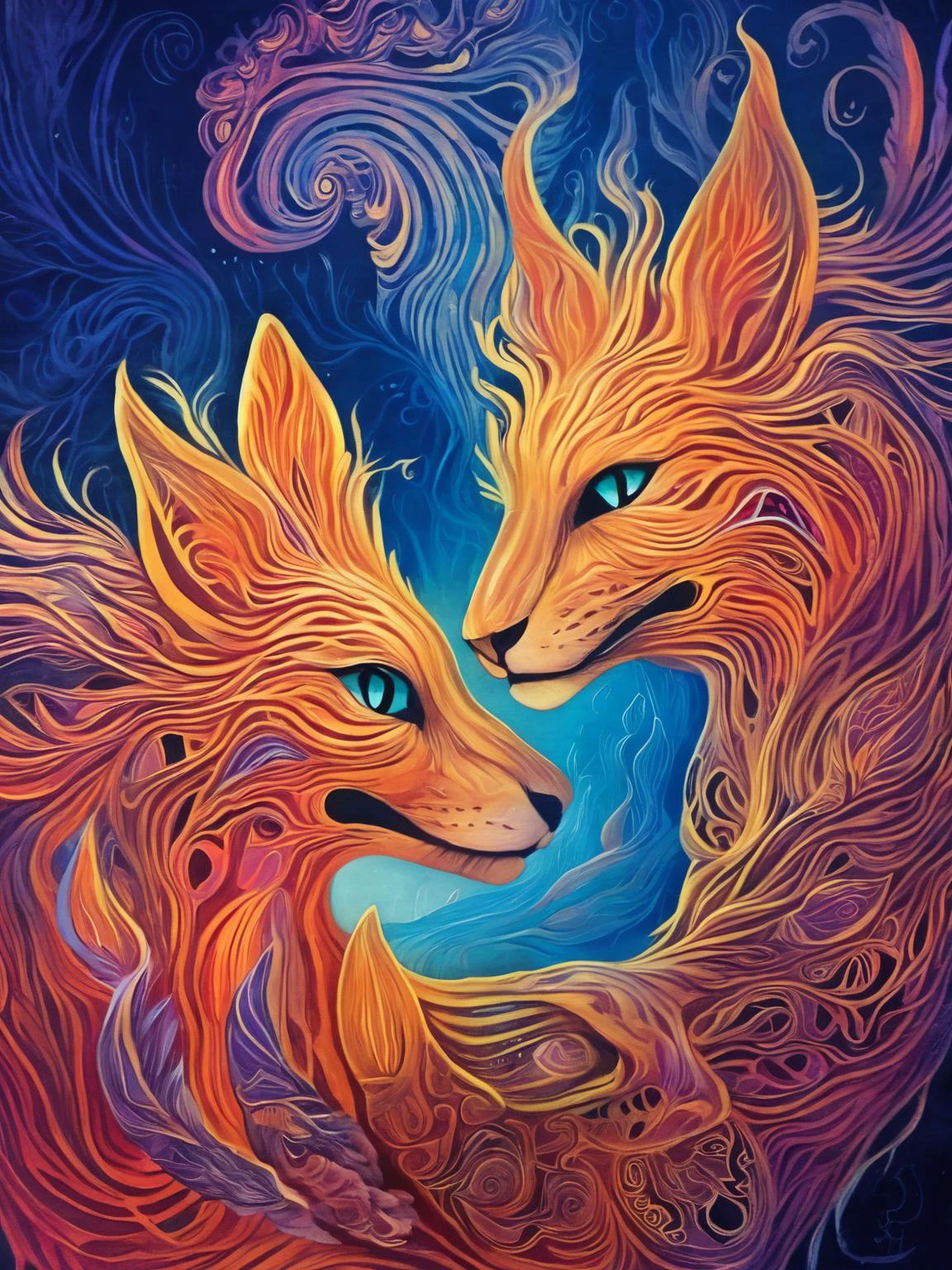 Furry beings in world of mortals, potma style, Radiant glows, mysterious mists, and vibrant palettes, <lora:Johan_Potma_Art_Style_SDXL:0.75>, Amanda Sage style, <lora:last-000002:0.5>, (high contrast), detailed,