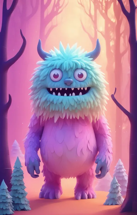 3d isometric, blender render, soft colorful-hued colors, pastel colors, a fluffy and furry monster standing in a magical forest realm, radiant glow, mysterious mist. (potma style:1.05), detailed <lora:Johan_Potma_Art_Style_SDXL-000008:0.6> Two tone lighting, abstract geometric gradients, geometric shapes, simple background