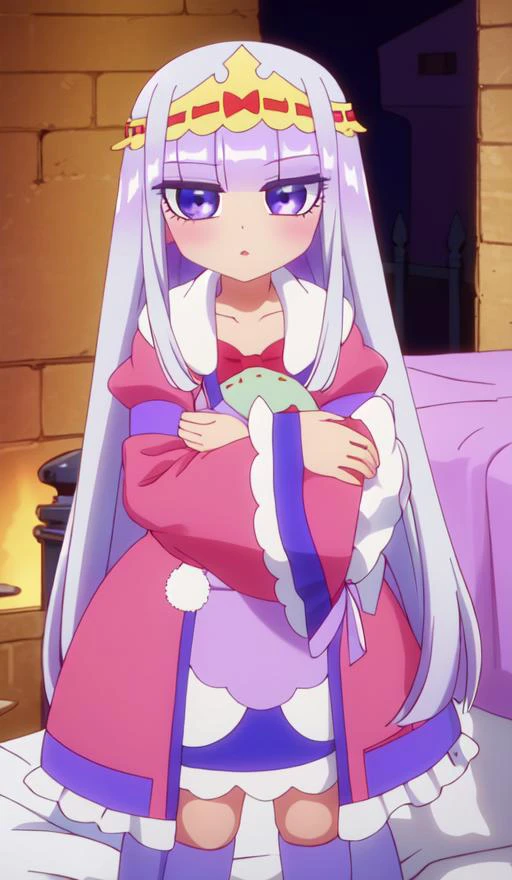 masterpiece, best quality, detailed eyes, (full body:1.4), looking at viewer, depth of field, <lora:Maoujou de Oyasumi_aurora sya lis kaymin:1> aurora sya lis kaymin, dungeon, bed, under covers, (doll hug:1.3),