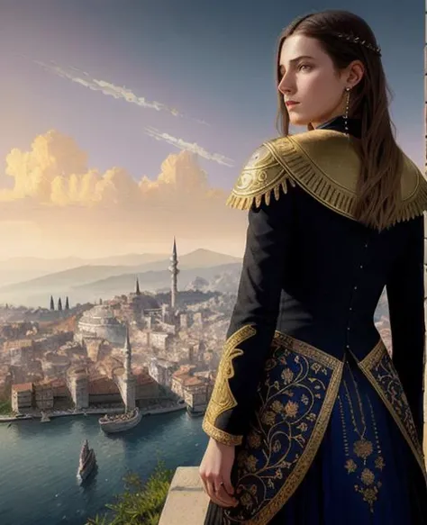 swiss blonde woman in istanbul, freckle,blue eyes,modelshoot style, (extremely detailed CG unity 8k wallpaper), full shot body photo of the most beautiful artwork in the world, medieval clothes, professional majestic oil painting by Ed Blinkey, Atey Ghailan, Studio Ghibli, by Jeremy Mann, Greg Manchess, Antonio Moro, trending on ArtStation, trending on CGSociety, Intricate, High Detail, Sharp focus, dramatic, photorealistic painting art by midjourney and greg rutkowski