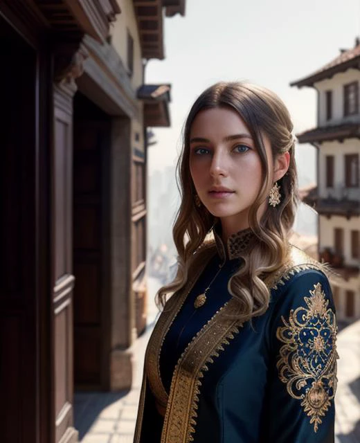 swiss blonde woman in istanbul, freckle,blue eyes,modelshoot style, (extremely detailed CG unity 8k wallpaper), full shot body photo of the most beautiful artwork in the world, medieval clothes, professional majestic oil painting by Ed Blinkey, Atey Ghailan, Studio Ghibli, by Jeremy Mann, Greg Manchess, Antonio Moro, trending on ArtStation, trending on CGSociety, Intricate, High Detail, Sharp focus, dramatic, photorealistic painting art by midjourney and greg rutkowski