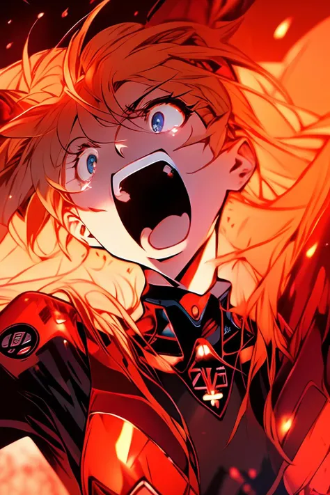 score_9, score_8_up, score_7_up, score_6_up,Madness,1girl,solo,looking at viewer,open mouth,bangs,yellow eyes,teeth,tears,eyelashes,glowing,heterochromia,portrait,light particles,close-up,eye focus, hellsing, seras Victoria, blonde hair, red eyes 