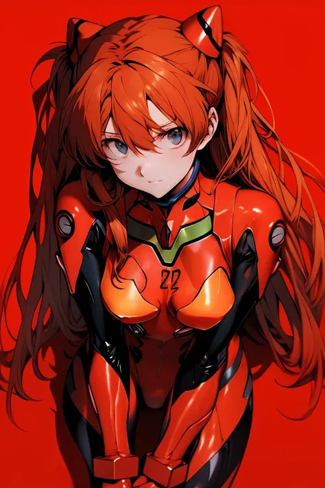 masterpiece,extremely high quality,lbc girl,large chest,Soryu Asuka Langley,sitting sideways,looking at the viewer,red eyes,red_theme,twintails,red_background,<lora:lbc_souryuu_asuka:0.8>,