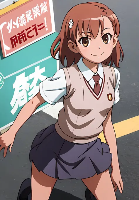 <lora:IndexAndRailgun:0.6>, MisakaSchool, smile
