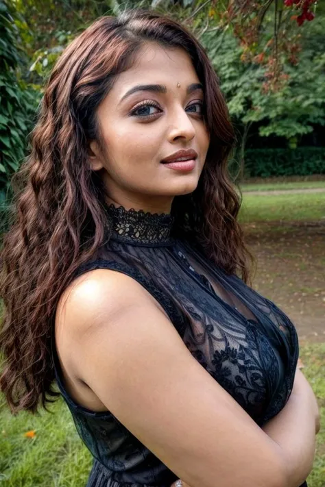 stunning intricate full color photo beautiful woman ashrai, open air, perfect eyes, black dress, natural lighting, f2, 35mm, <lyco:AshRai_768_LoHA_2:1>, <lora:more_details:0.5>