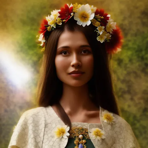 a woman,  flowers on the head, [Russian folk clothes], <hypernet:CristyRen4:1.4>, ((intricate details)), hdr, ((intricate details, hyperdetailed))