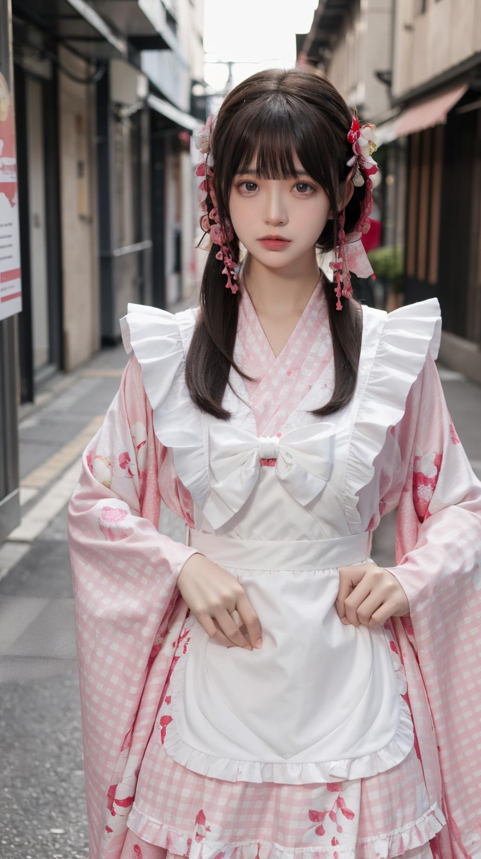 A close up of a woman in a pink and white dress - SeaArt AI