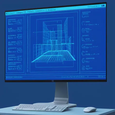 <lora:Retro-UI-XL-000009:1>, Retro-UI, a computer screen with a blue background and architectural schematics