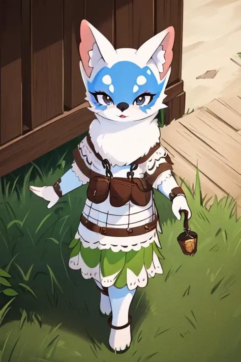 (masterpiece, best quality, hires), furry, <lora:bdoPapu:0.8>, bdopapu, front view, chainmail, illustration, solo, vendor, portrait, skirt, white face, eyelashes