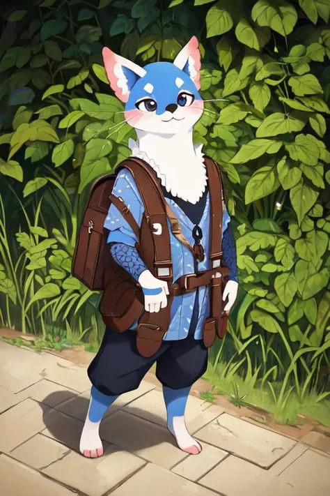 (masterpiece, best quality, hires), furry, <lora:bdoPapu:0.8>, bdopapu, front view, chainmail, backpack, bag, illustration, solo, vendor, portrait