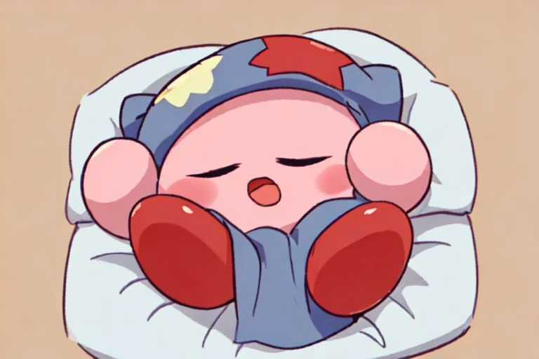kirby,sleeping,open mouth,kick,bed