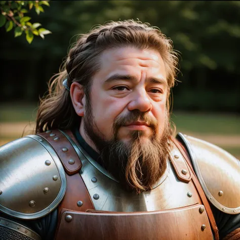 RAW photo, absurdres, high quality, photorealistic,
detailed and realistic portrait of  a (dwarf:1.2) knight, leather armor, outdoors, staring at camera, detailed and intricate armor,
Leica 50mm, f1. 4, 8k uhd, dslr, film grain, Kodacolor Gold 100, Canon Powershot, detailed, sepia