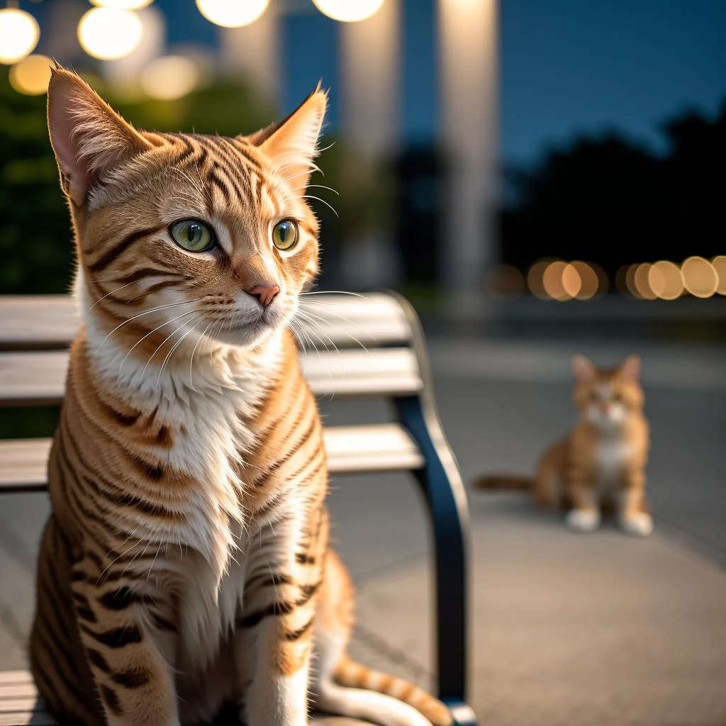 RAW photo, absurdres, high quality, photorealistic,
cat, dog, looking at viewer,
outdoors, night, park bench,
8k uhd, dslr, film grain, Fujifilm XT3, 20 megapixel, detailed, sharp focus,