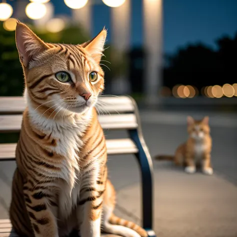 RAW photo, absurdres, high quality, photorealistic,
cat, dog, looking at viewer,
outdoors, night, park bench,
8k uhd, dslr, film grain, Fujifilm XT3, 20 megapixel, detailed, sharp focus,