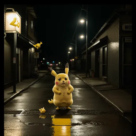 RAW photo, absurdres, high quality, photorealistic, vintage photograph, muddy color grading, sepia,
sad pikachu standing next to a trash can, street lights, night, dark alley, solo,
8k uhd, dslr, film grain, Fujifilm XT3, 20 megapixel, detailed, sharp focus,