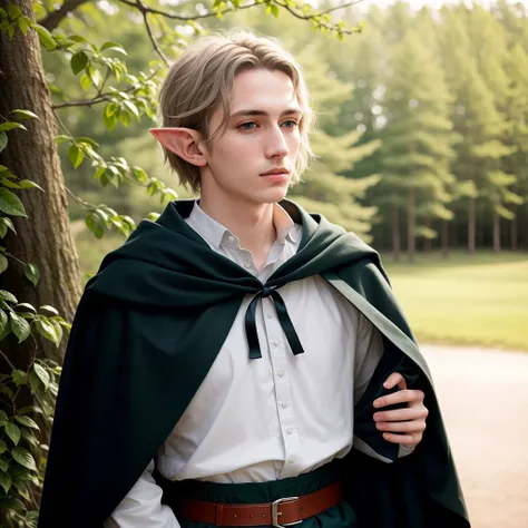 RAW photo, absurdres, high quality, photorealistic, detailed, realistic, medieval,
a male elf with a sharp masculine jaw, short hair, pale skin, sharp eyes, messy hair, outdoors, tunic, cloak, trouser, staring at camera, chapped lips, detailed skin,
soft natural lighting, portrait photography, magical photography, dramatic lighting, photo realism, ultra-detailed,
Leica 35mm, f/2.8, 8k uhd, dslr, film grain,