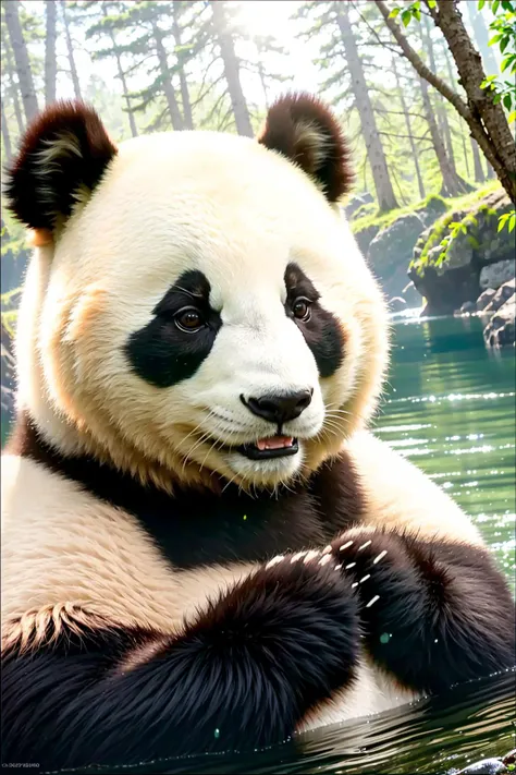 (ComfyUI)
RAW photo, absurdres, high quality, realistic, a portrait of a panda, looking at viewer, beautiful scenery nature, lake, sunlight, 8k uhd, high quality, film grain, realistic, photo-realistic, photo realism, ultra-detailed