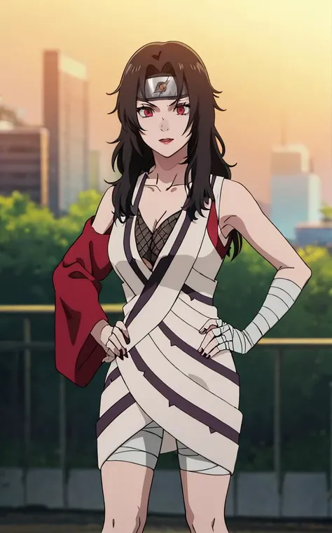 outdoors, lens flare, depth of field, bokeh, vanishing point, solo, looking at viewer,((masterpiece, best quality)), BREAK
NinjaWhiteDress_KurenaiYuhi_ownwaifu,
1girl, forehead protector, black hair, long hair, red eyes, makeup, lipstick, konohagakure symbol, red lips, large breasts,
bandaged arm, fishnet top, bandaged hand, sleeveless, bandaged leg, cleavage, long sleeves, asymmetrical sleeves, single sleeve, vest, collarbone,
(contrapposto, hand on hip)<lora:NARUTO_Kunoichi_KurenaiYuhi_ownwaifu:0.8>,
insaneres, absurdres,