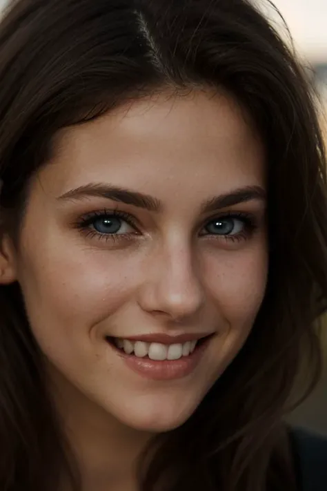 a closeup dark upper body shot photo of a blonde with perfect eyes, smile, <lora:epiNoiseoffset_v2:0.8> dark background