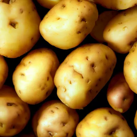 (sharp focus:1.2), RAW professional food photography. close up beautiful unblemished (potatoes:1.9). potatoes going off the edges of the image. high detail, studio lighting, 4K, HDR.