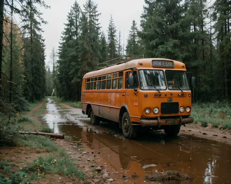Soviet union, 80s, Nikon FA, full shot
ZIS-127 bus, muddy road, forest, tundra, HD, Realistic, 4k, masterpiece, cinematic, soft lighting , <lora:epiCRealismHelper:0.8> <lora:add_detail:0.8>