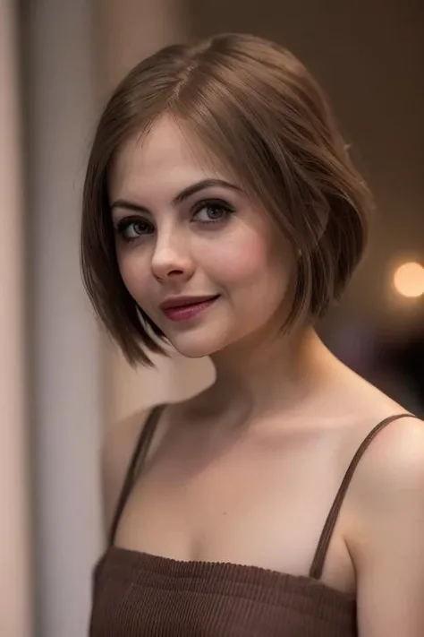 photo of (WillaHolland:0.99), (sharp focus:1.2), (beautiful face), detailed eyes, pink lips, (eyeshadow:1.2), (winged eyeliner:1.2), (subtle smile), (short brown straight hairstyle:1.2), (matching eyes:1.2), wearing (dress:1.2) at (photoshoot:1.2), (dreamy lighting:1.2), depth of field, bokeh, 4K, HDR, by (James C. Christensen:1.2|Jeremy Lipking:1.1)