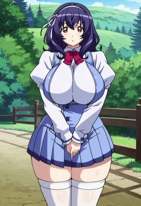 score_9, score_8_up, score_7_up,anime_source, source_anime,high quality, best background, detailed background, anime screencap, Tomo, 1girl, :o, breasts, long sleeves, pleated skirt, puffy sleeves, school uniform, skirt, solo, thighhighs, white thighhighs,massive breasts, thick legs, wide hips, seductive body,standing, shy, hands on side, <lora:JN_Yamanobe_Tomo:0.8>