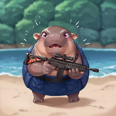 score_9,score_8_up,score_7_up,score_6_up,incredibly absurdres,solo,hippo holds the assault rifle,<lora:Assault_rifle-000016>,Holding a assault rifle,<lora:Moo_DengXLP:0.8>,no humans,moo deng,hippo,animal focus,open mouth,cute,holding weapon,holding gun,hand in pocket,aiming,full body,front view,face_focus,looking_at_viewer,<lora:Fingergun_XLPD:1>,motion_lines,speed_lines,motion_blur,