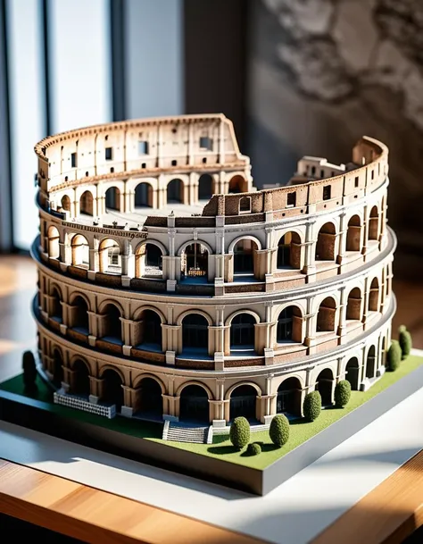(indoor,very wide isometric view,tilt-shift lens:1.6), (miniature,diorama,no_realistic,no_photo:2) of (Colosseum :1.3),marble building,Masterpiece,best quality,hi res,8k,hi res,8k,award winning,(sharp focus, intricate, highly detailed),