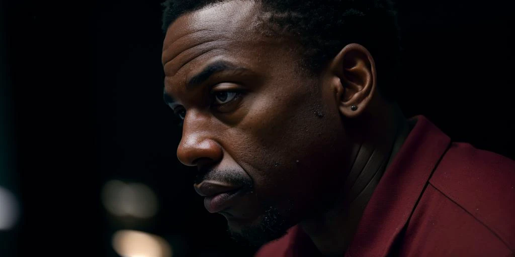 8k, photorealistic, highly detailed, (cinematic:1.3), black man working in dimly lit lab, <lora:epiNoiseoffset_v2:1> , (dark:1.3), (depth of field), bokeh, film grain, closeup side profile shot, soft light, red and green illumination from devices